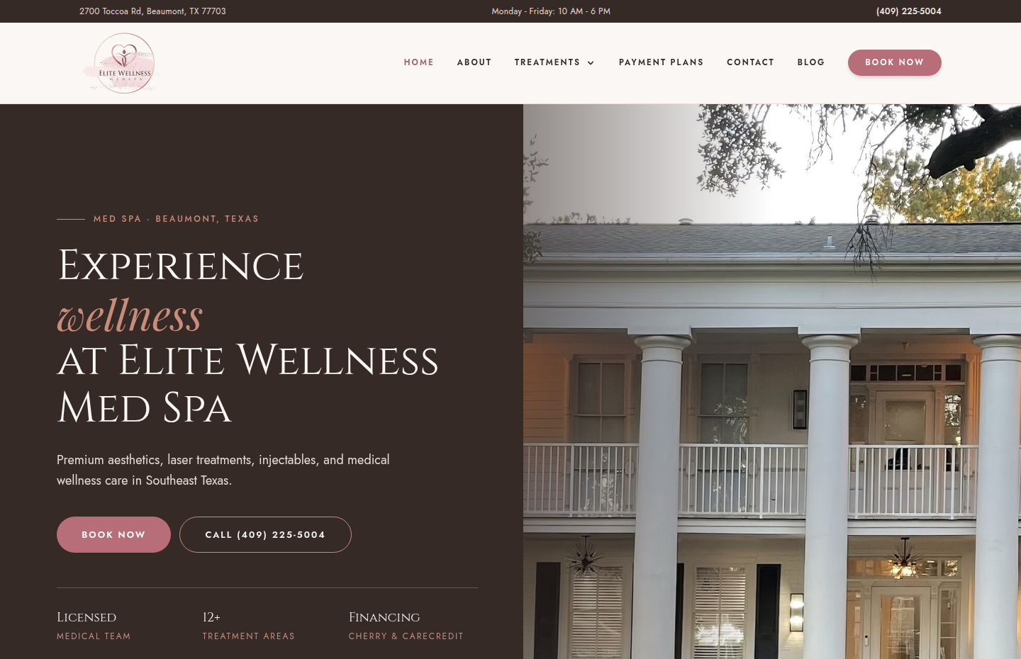 Elite Wellness website after the redesign
